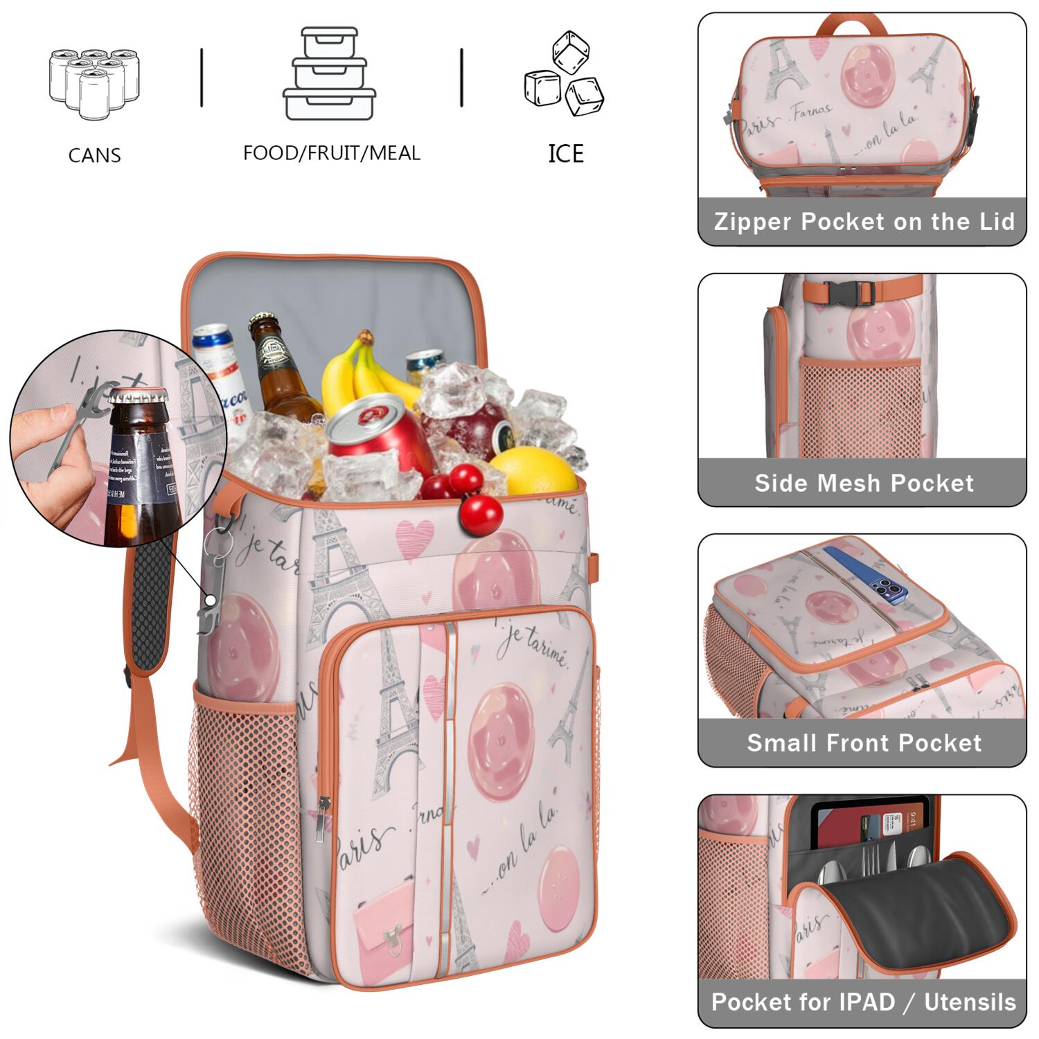 Tower Pink Cooler Backpack Insulated Waterproof Leak Proof Backpack Cooler Lightweight Lunch Picnic Camping Backpack Cooler for Office Workers Outdoor Enthusiasts