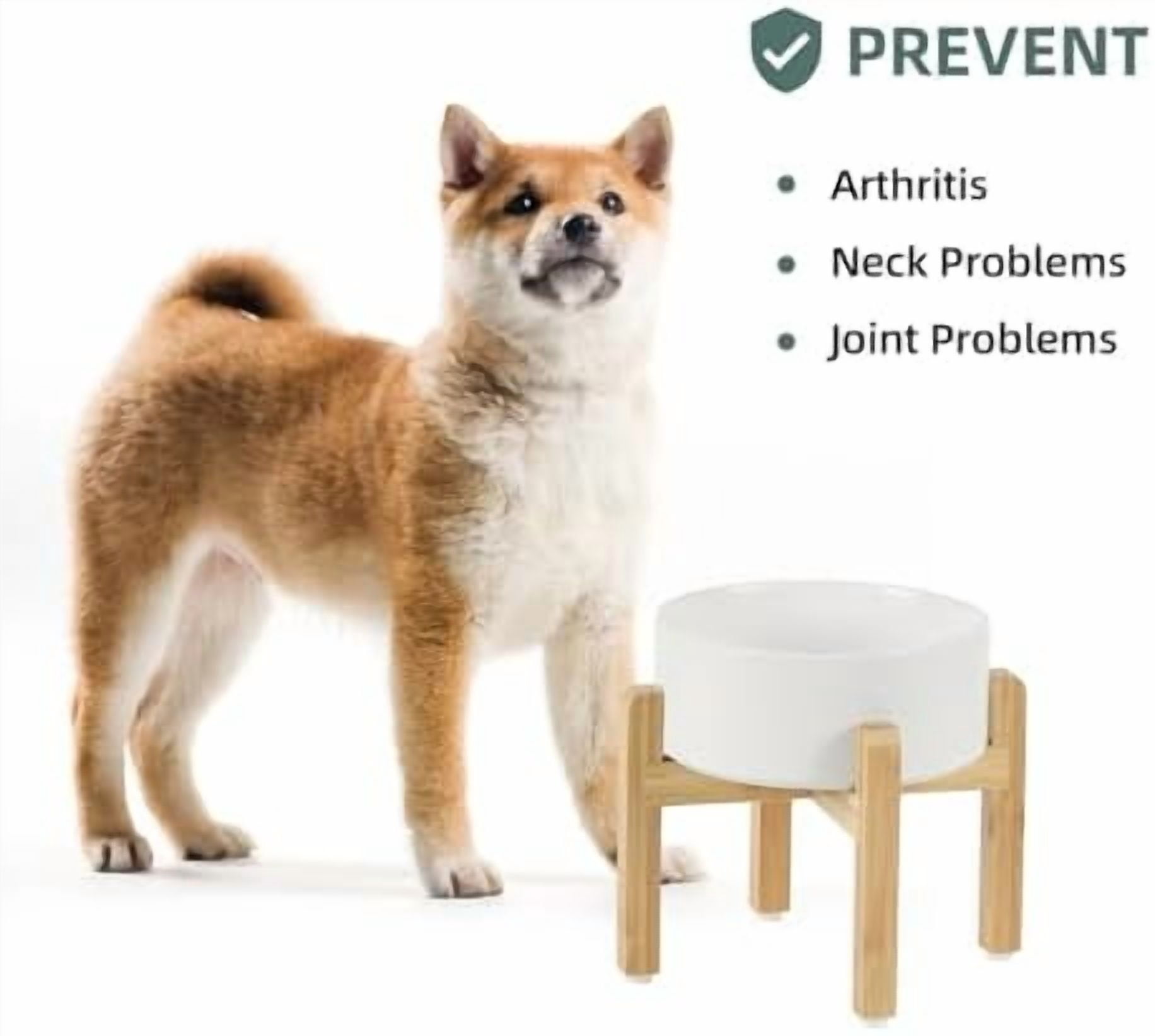 Ceramic Raised Dog Bowl Set, Elevated with Stand, Food and Water Bowl for Medium Breed Dogs, Weighted Dog Dishes, Pet Bowl(7.3'',41OZ, White)
