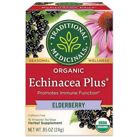 Pack of 1 Traditional Medicinals, Seasonal Wellness, Organic, Echinacea Plus, Elderberry, 16 Tea Bags, Net wt. 0.85 Oz