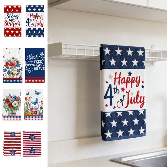Beautynvta 4th of July Kitchen Towels, American Flag Stars Dish Towels, Red White Blue Patriotic Hand Towels for Independence Day Memorial Day Decoration, 23.6x15.7 Inch