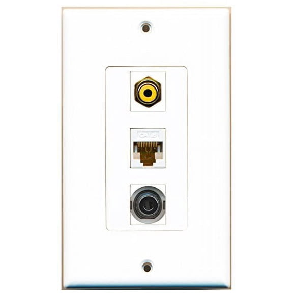 RiteAV - 1 Port RCA Yellow and 1 Port 3.5mm and 1 Port Cat6 Ethernet White Decorative Wall Plate Decorative