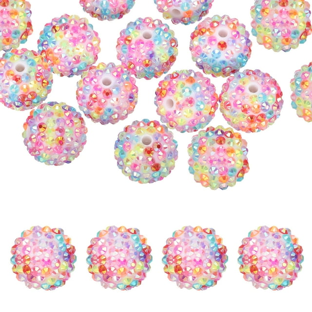 Uxcell 20mm Resin Rhinestone Beads for Beadable Pen, 20 Pack Ball Disco Beads for Jewelry Making, Rainbow Color