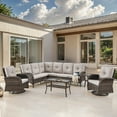 thumbnail image 2 of Bellefurn 6 Piece Patio Furniture Set with Swivel Rocker,Outdoor Wicker Sectional Sofa L Shaped Couch with Swivel Glider Rocking Chairs,Patio High Back Conversation Set for Deck,Backyard,Porch, 2 of 10