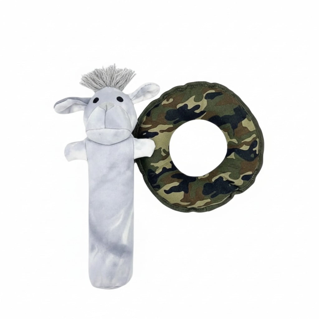 Durable Tough Cotton Canvas Squeaky Dog Toys, Eco-Friendly Interactive 2-Pack Chew Toys Set for Small, Large Dogs Labby-Do & Green Camo Disk by Pata Pal