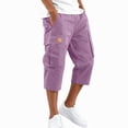 thumbnail image 2 of Capri Cargo Shorts for Men - Below Knee Long Shorts with Pockets Dstring Elastic Waist Baggy Utility Hiking Pants,2XL, 2 of 7