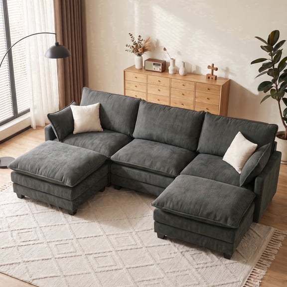 DoMaDing 95" Modular Sectional Sofa for Living Room, U Shaped Couch with Movable Ottomans, Cloud Couch with Comfortable Cushion, Easy Assembly, Sturdy Frame, Dark Gray