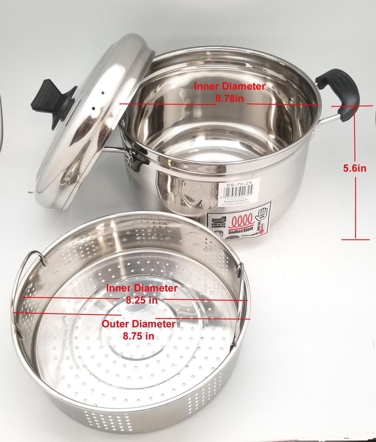 Sunwealth Multi-purpose Japanese style 5.9 quarts stainless Steel Steamer with removable steaming tray and glass lid.