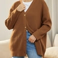 thumbnail image 3 of VISALY Cropped Cardigan Long Sleeve Cardigan Women's Cardigan Front Oversized Lightweight Sweaters V Neck Loose Cardigans Knit Outwear Button Down Cardigans Chunky Cardigan Sweaters Brown Xl, 3 of 6