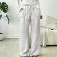 thumbnail image 4 of Women's Pants Summer Mid Waist Wide Leg Palazzo Pants Leisure Loose Fit Solid Color Trousers Classic Long Pants, 4 of 5