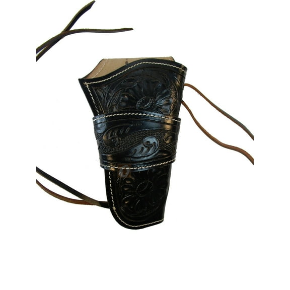 Leather Holster Long Barrel Revolver Pistol Fit Floral Tooled Black - Right Hand