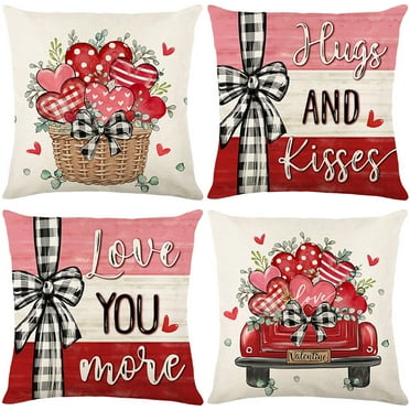 PRIYAL Red Heart Truck Valentines Day Pillow Covers 18X18 inch Set of 4 for Valentines Decor For Valentines Day Throw Pillows Decorative Cushion Cases Valentine Decorations