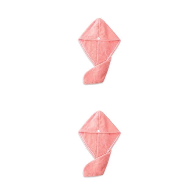 Minnieouse Toalla de pelo de terciopelo Coral para mujer, portátil, absorbente de agua, Color sólido, Triangular, gorro de baño para el hogar, Rosado 2piezas