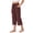 Brown Red, variant on Women Capri Pants Wide Leg High Waisted Drawstring Capris Summer Casual Linen Cropped Pants with Pockets