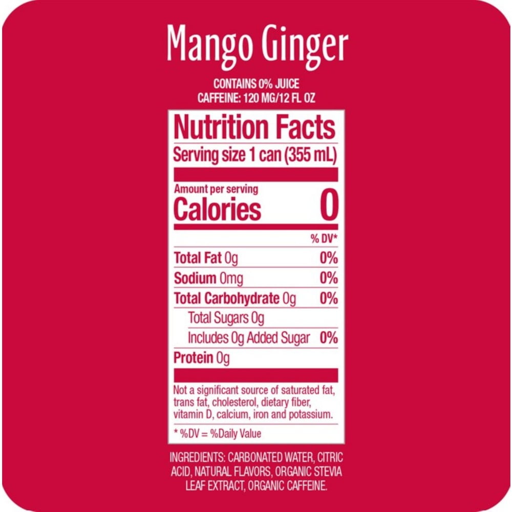 Zevia Zero Sugar, Mango Ginger Energy Drink, 12 Fl Oz (Pack of 12)