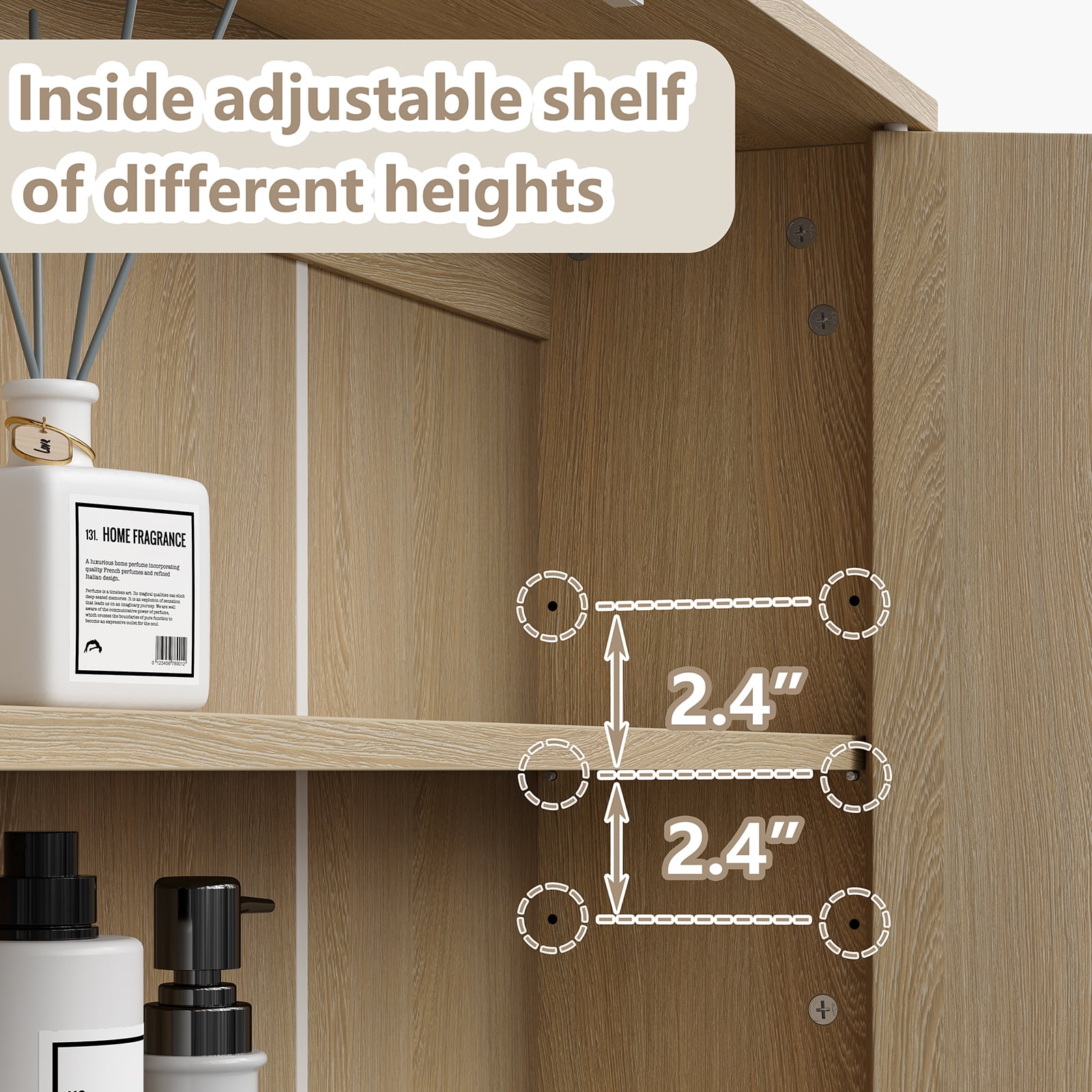 Funihold Over The Toilet Storage Cabinet, 31''W Modern Fluted Toilet Storage Cabinet with Toilet Paper Storage Holder & Adjustable Shelf for Bathroom, Natural Oak