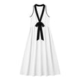 thumbnail image 4 of Yangnuo Women's Sleeveless V-Neck Maxi Dress with Black Contrast Bow Ladies Fashion Casual Linen Blend Loose Fit Flowy Long Dress, 4 of 5