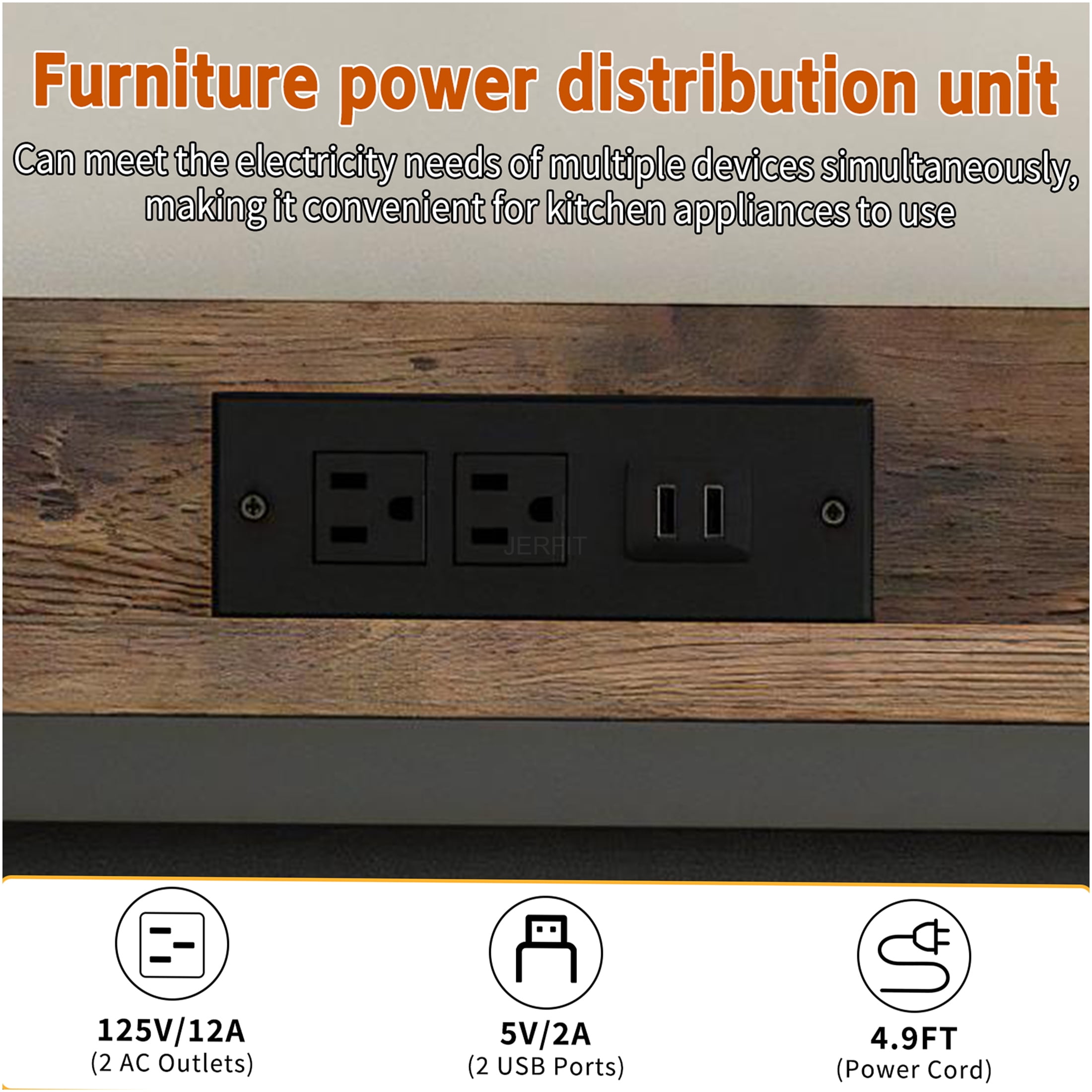 JERFIT 4-Tier Kitchen Storage Cart with Mini Fridge Stand, Microwave Rack & Adjustable Shelves, 200lb Capacity, Walnut Brown