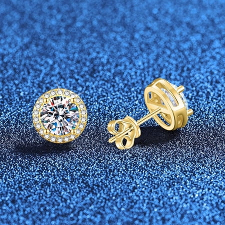Leander 925 sterling silver gold-plated classic round stud earrings with 0.5/1/2 carats of lab-grown diamonds are luxurious yet stylish, perfectly complementing any outfit.