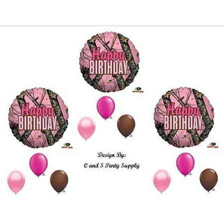 Pink Mossy Oak Camouflage Happy Birthday Party Balloons