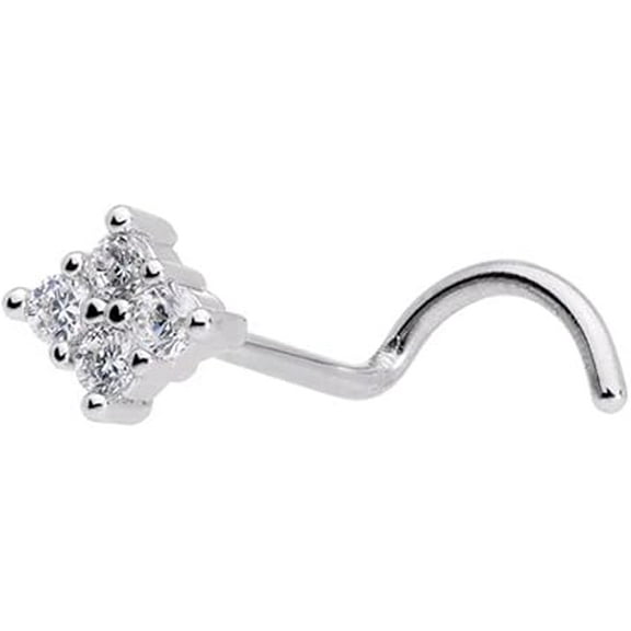 14K White Gold Plated 925 Silver 0.30Ct Round Cut Clear CZ 3-Stone Princess Nose Pin | Women's Piercing Ring