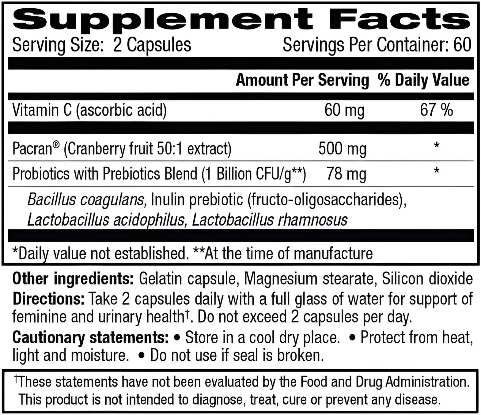 vH essentials Probiotics with Prebiotics and Cranberry Feminine Health Supplement - 120 Capsules (544-36)
