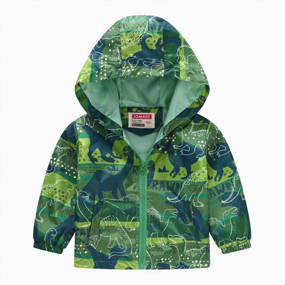 enyan Toddler Boys Girls Cartoon Print Zip Jacket Hooded Trench Lightweight Kids Baby Coats Windbreaker Outdoor Cute Dust Coats(Green,4-5 Years)