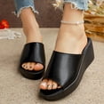 thumbnail image 7 of KIJBLAE Women's Peep Toe Thick Sole Wedge Platform Sandals, Wide Width Elevated Comfort Casual Summer Beach Slides Black 36, 7 of 7