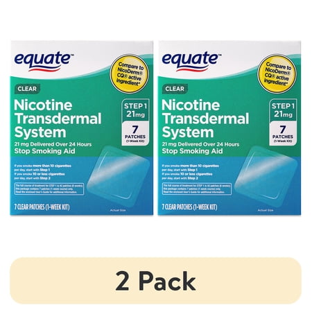(2 pack) Equate Nicotine Transdermal System Step 1 Clear Patches, 21 mg, 7 Count, Compare to Nicoderm® CQ® Active Ingredient