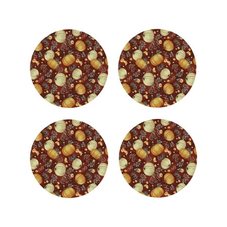

Lukts Pumpkin Leaf Daisy Print Leather Drinks Coasters Set of 4 Suitable or Drinks Furniture Protection and Easy Clean up-Round Shape