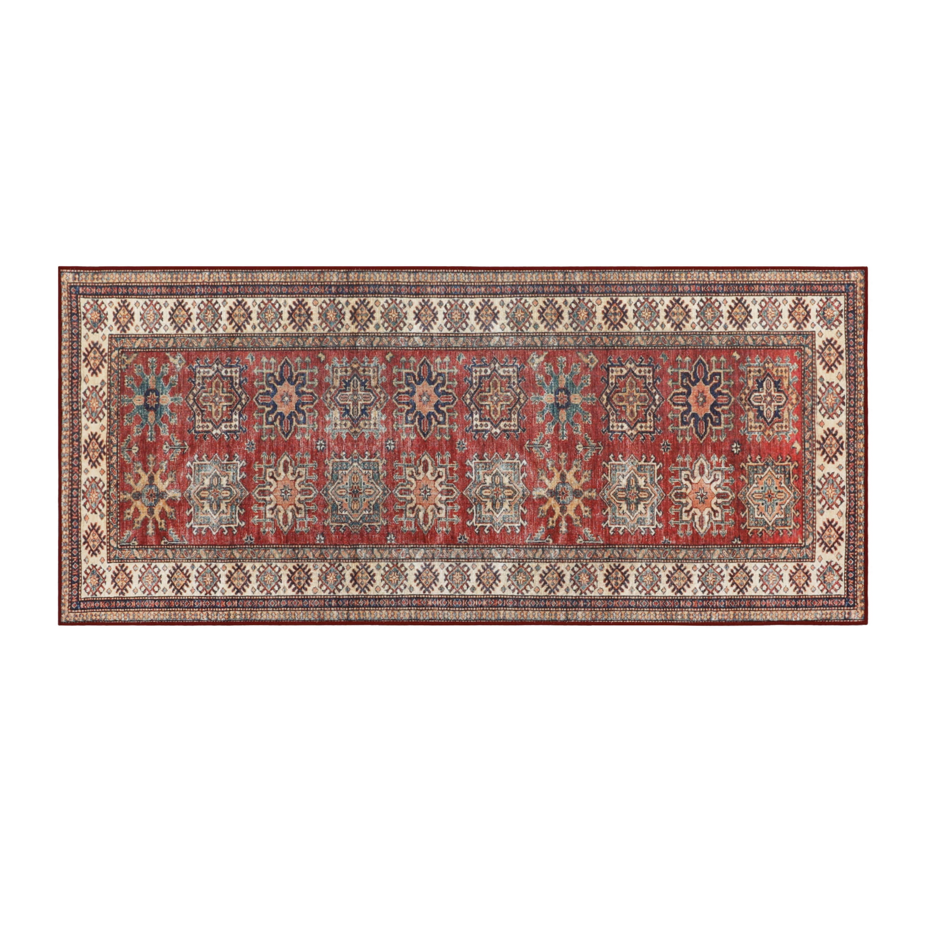 Washable Skid-Resistant Runner Rug Geometric Red 24" x 60"