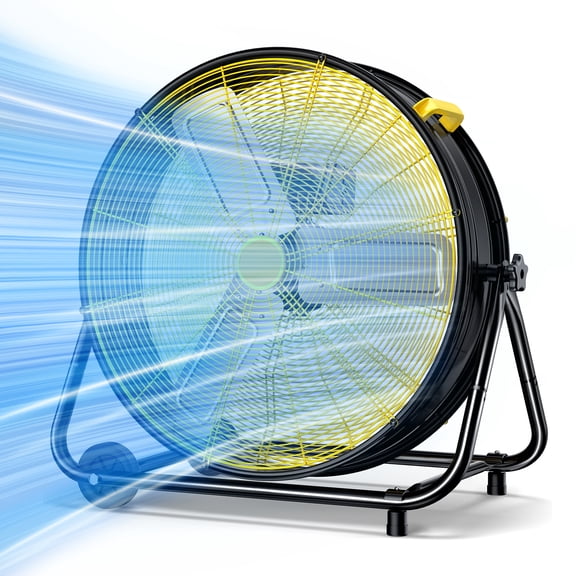 Osoeri 24 inch Industrial Drum Fan, 3 Speed 9460 CFM Heavy Duty Metal Cooling Floor Fan , 360° Tilt for Shop Outdoor, Patio, Warehouse, Commercial, Basement High Speed Fan