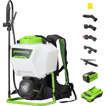 Greenworks 40V Backpack Sprayer 4 Gallon,Battery Powered Backpack Sprayer with 2Ah Lithium Battery for Weeding, Spraying, Cleaning