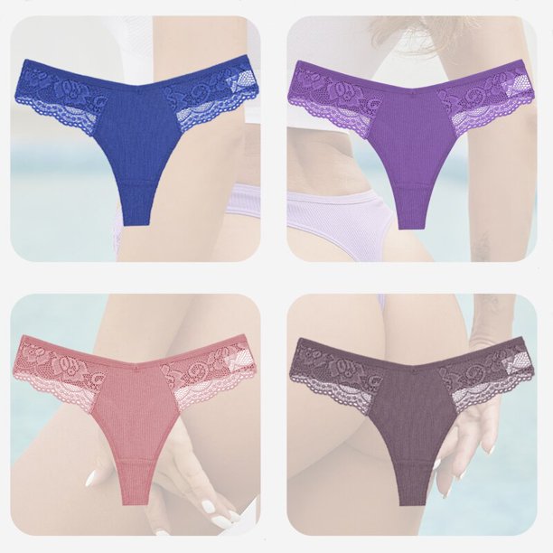 4 unids/set de bragas sexis de algodón para mujer, ropa interior de Tanga de encaje para mujer, lencería íntima con espalda en T, bragas caladas de talla grande con flores Tan Jianjun unisex