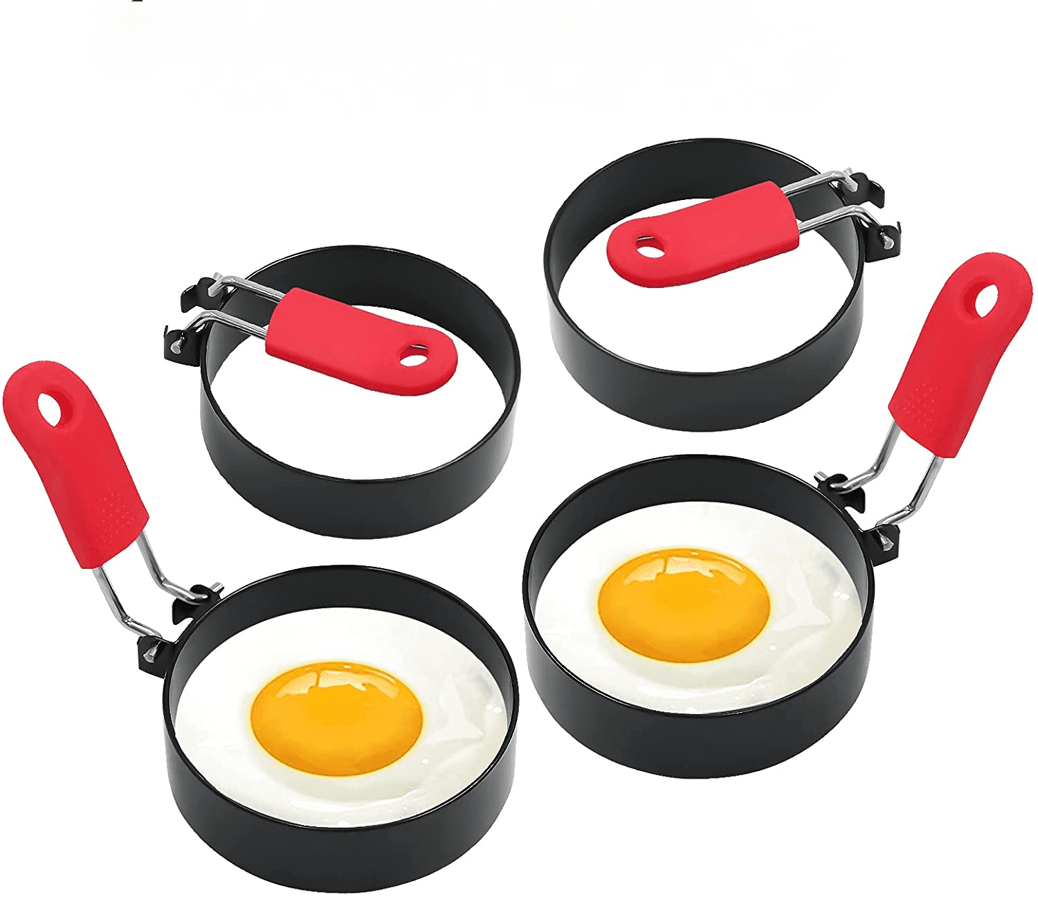 New 4 Pack Round Silicone Egg Poaching Rings w/ Handles Nonstick Cooking Kitchen 