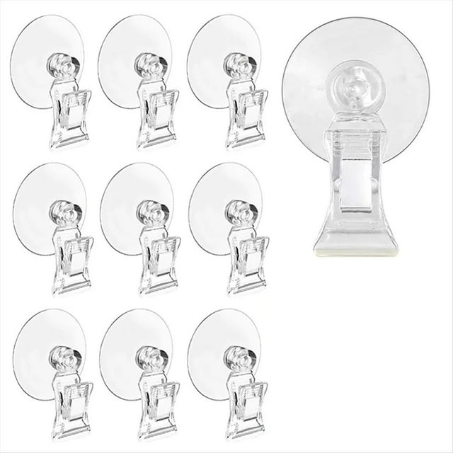 10 Uds. Clips de Ventosa, Abrazadera de Ventosa Transparente, Ventosa de Vidrio para Ventana de BañO con Clip para ExhibicióN Publicitaria