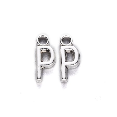 100 pc Tibetan Style Alloy Pendants Cadmium Free & Lead Free Letter P P: 15.5x6x2mm Hole: 2mm