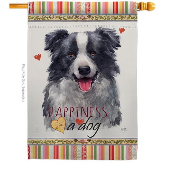 Breeze Decor H110158-BO 28 x 40 in. Dog Border Collie Happiness Double-Sided Decorative Vertical House Flag