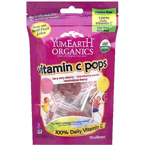 YumEarth Organics Vitamin C Pops Lollipops, 14 count, 3 oz, (Pack of 6) by