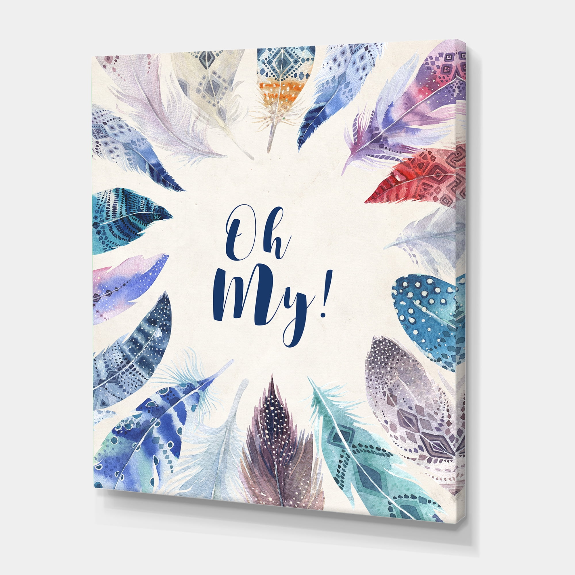 Designart ' Vital Blue Feathers Oh My ' Bohemian & Eclectic Canvas Wall Art Print