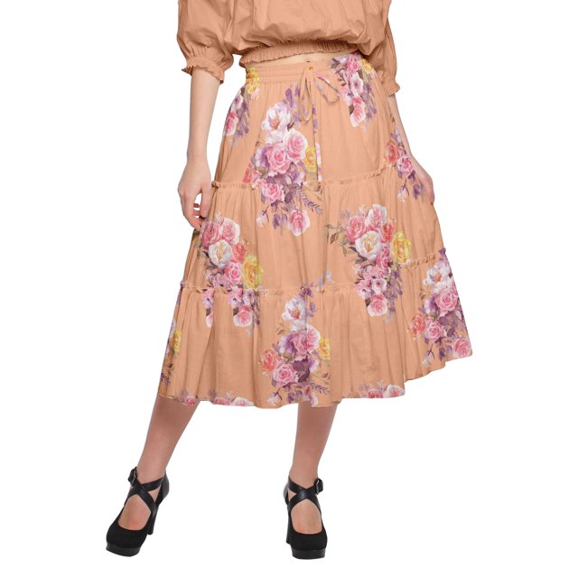Moomaya Jupe Imprimée pour Femmes Évasée Taille Élastique Jupe pour Dames