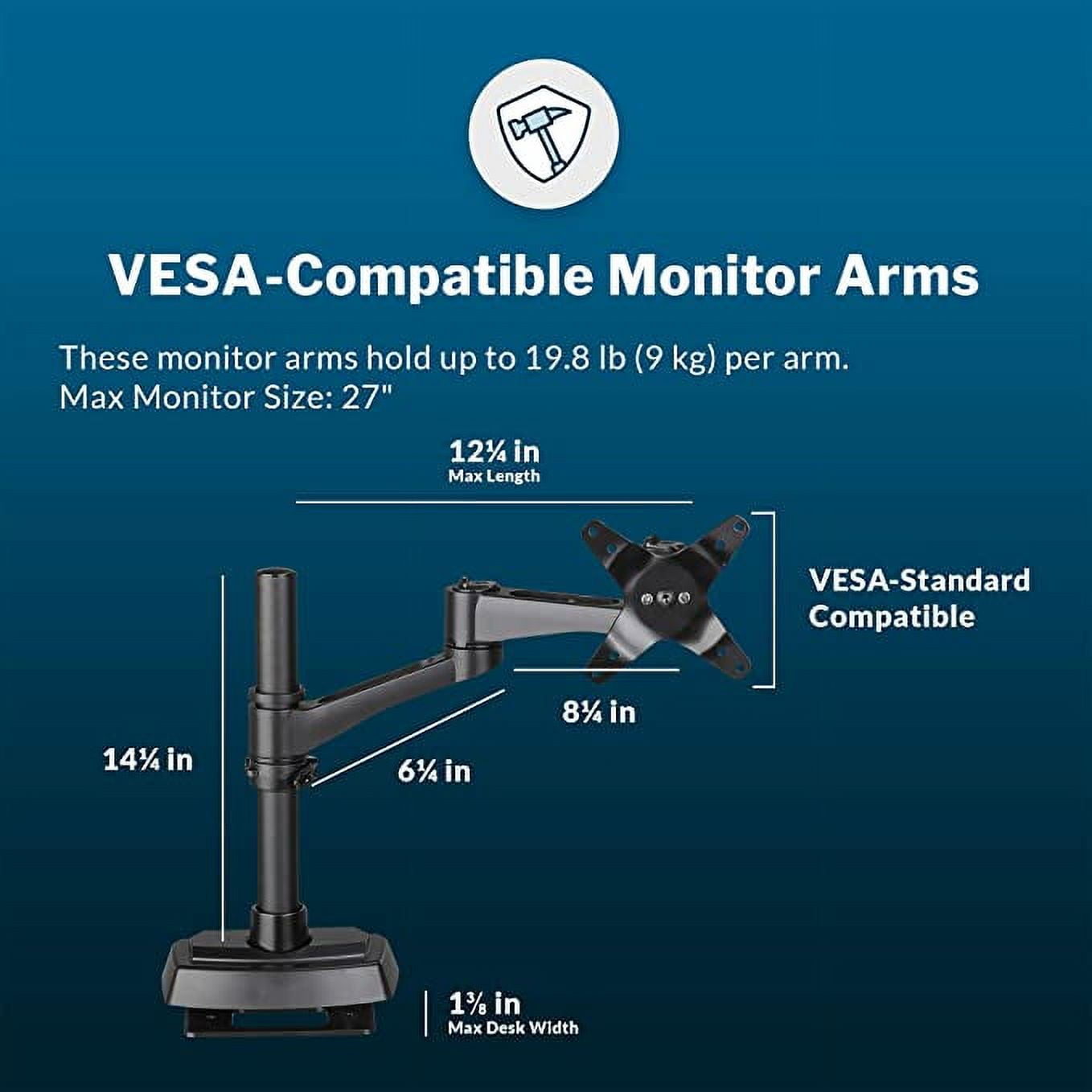 Vari Dual-Monitor Arm 180 Degree - Black Monitor Mount w/ 180 Degree Adjustment - Monitors up to 27 inches, 19.8 lbs
