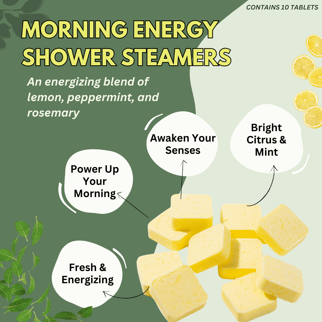 Morning Energy Shower Steamers Aromatherapy For Energy - USA Made Mothers Day Gift for Mom - Peppermint & Lemon Shower Bomb Tablets -Soothing Natural Essential Oils (10 Pack)