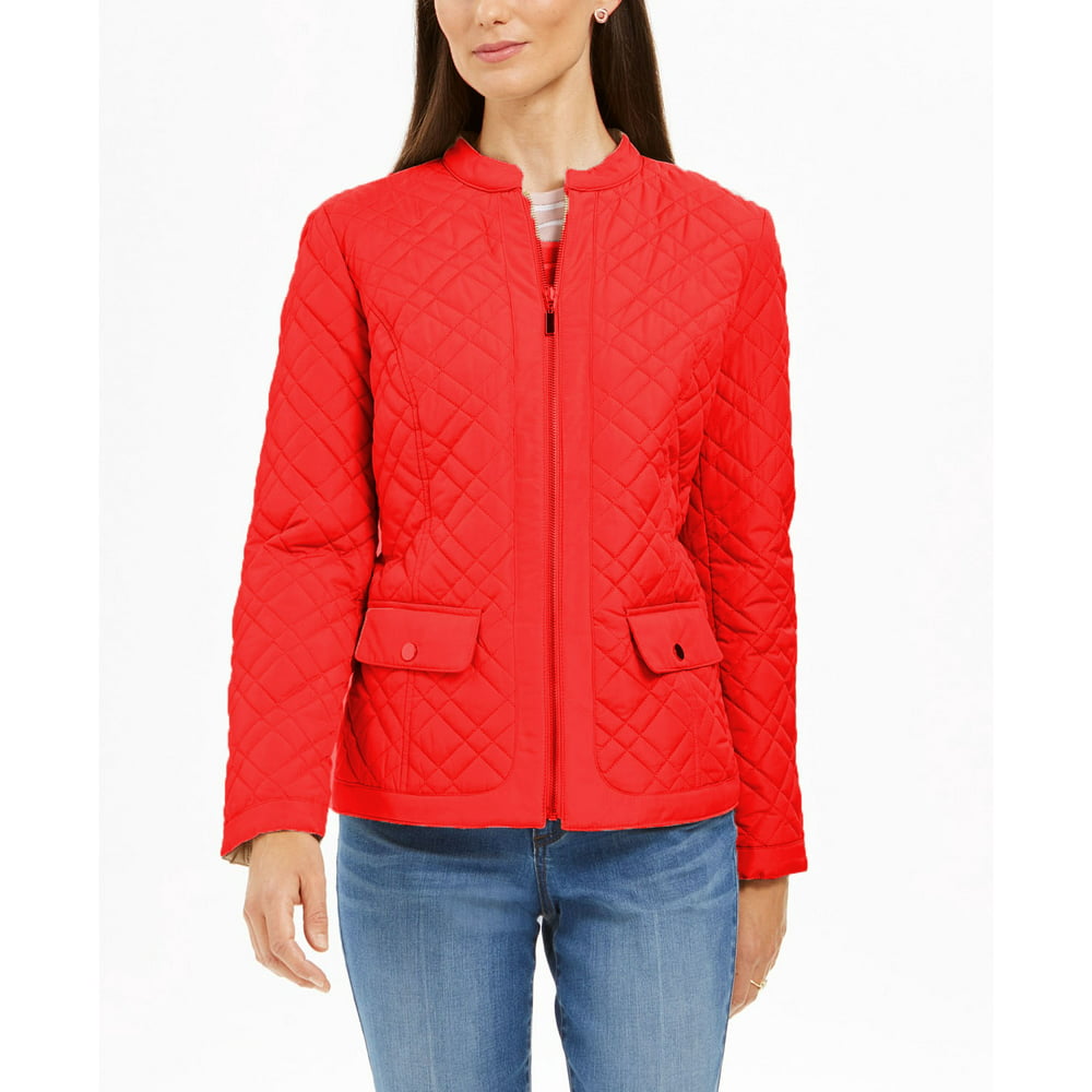 Charter Club - Charter Club Women's Quilted Mandarin-Collar Jacket Red ...