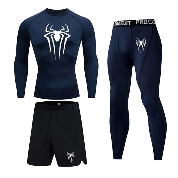 HTQWLP 3PCS Halloween Superhero Costumes, Halloween Role Playing Fancy Dress Costumes, Men Quick Drying Long Sleeved Tight Fitting Running Sports Suit, Party Dress up Costumes for Adults, Navy/L