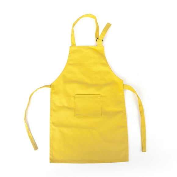 (Prix/2 Pcs) Opromo Tabliers Colorés en Toile de Coton pour Enfants avec Poche, Tablier d'Artiste et Tablier de Chef (S-TTG)-Jaune-P