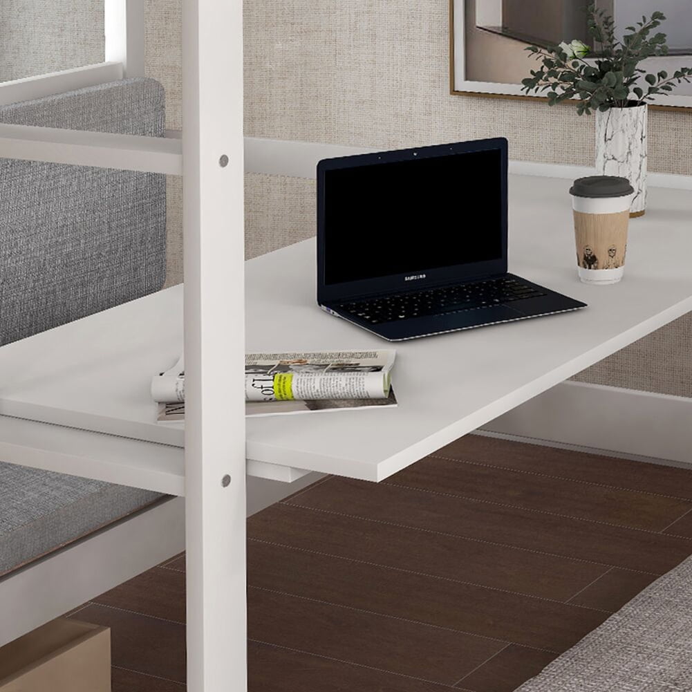 Kadyn Functional Loft Bed with Cushion, Turn into Upper Bed and Down Desk, Twin Size, White Kadyn Functional Loft Bed with Cushion, Turn into Upper Bed and Down Desk, Twin Size, White