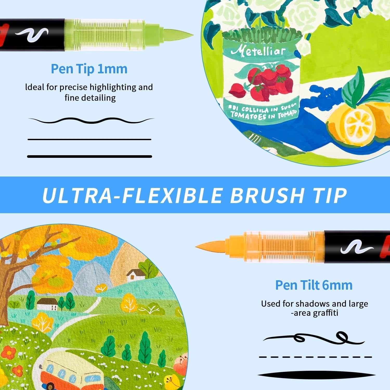 Acrylic Markers, Soft Brush Tip Acrylic Paint Pens, Quick-Drying Waterproof Acrylic Paint Markers for Canvas, Rock Painting, Wood, Stone, Glass, Ceramic, Fabric Painting, Art Supplies