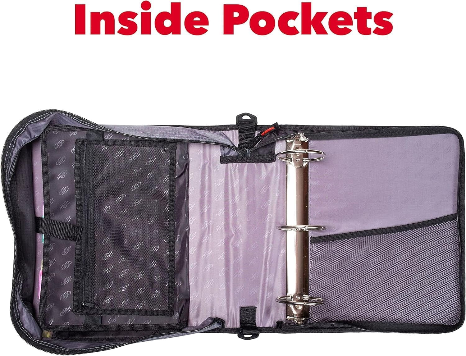Case-it The Mighty Zip Tab Zipper Binder - 3 Inch O-Rings - 5 Color Tab Expanding File Folder - Multiple Pockets - 600 Sheet Capacity - Comes with Shoulder Strap - Black D-156-B (3Pack)