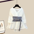 thumbnail image 3 of Conjunto de dos piezas de gran tamaño para mujer, Blusa de manga larga y Falda vaquera de cintura alta, Verano, 3 of 4