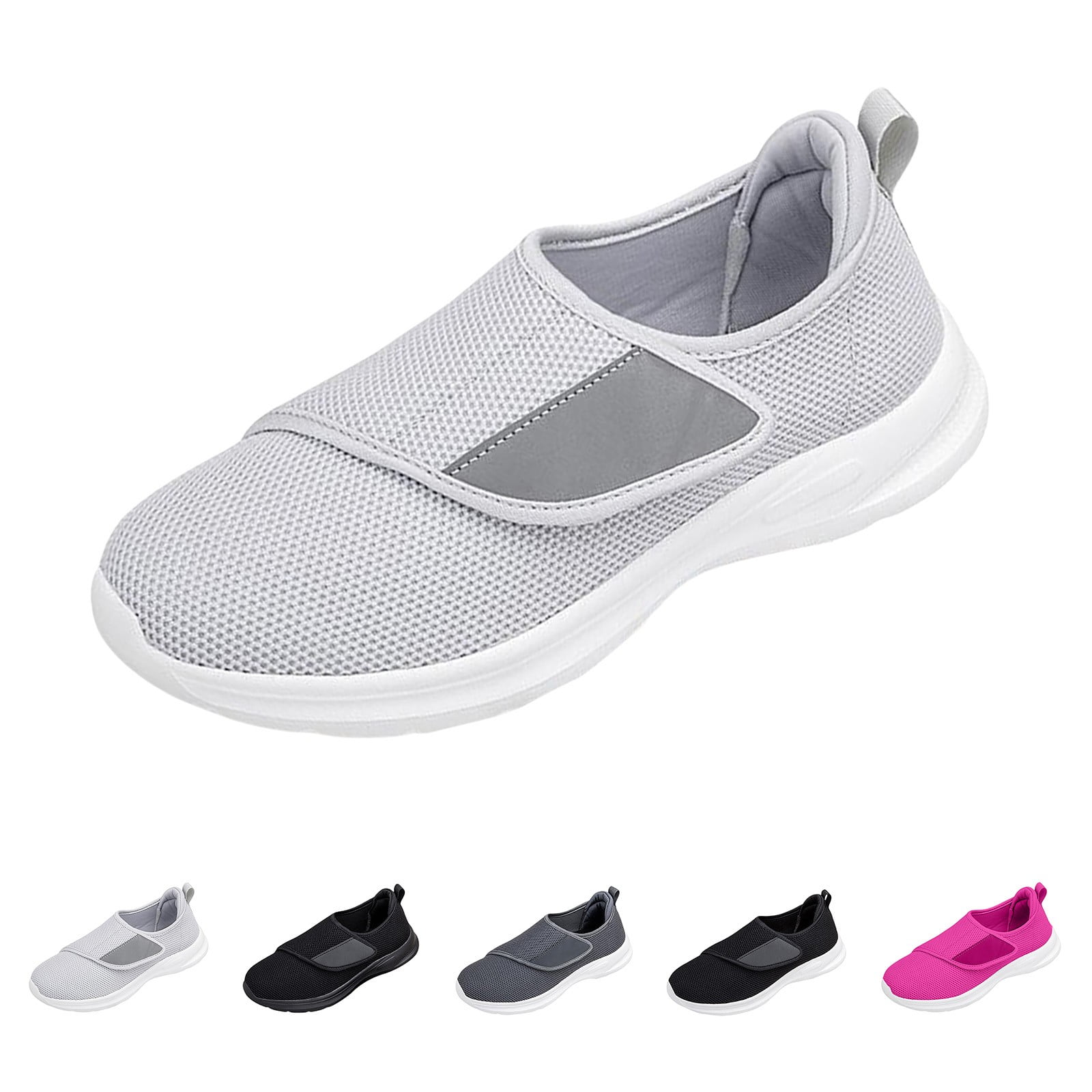 AUDeals Diabetic Shoes for Men and Women, Extra Wide Slip On Sneakers with Adjustable Closure for Swollen Feet (Light Ashy, 10.5)